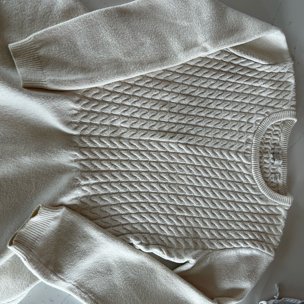 Ted Baker London Cream Crew Neck Sweater with Textured Pattern